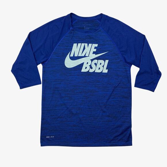 Nike T Shirt Mens M Medium Blue Dri Fit Half Sleeve Crew Neck BSBL Baseball Tee - Picture 1 of 11